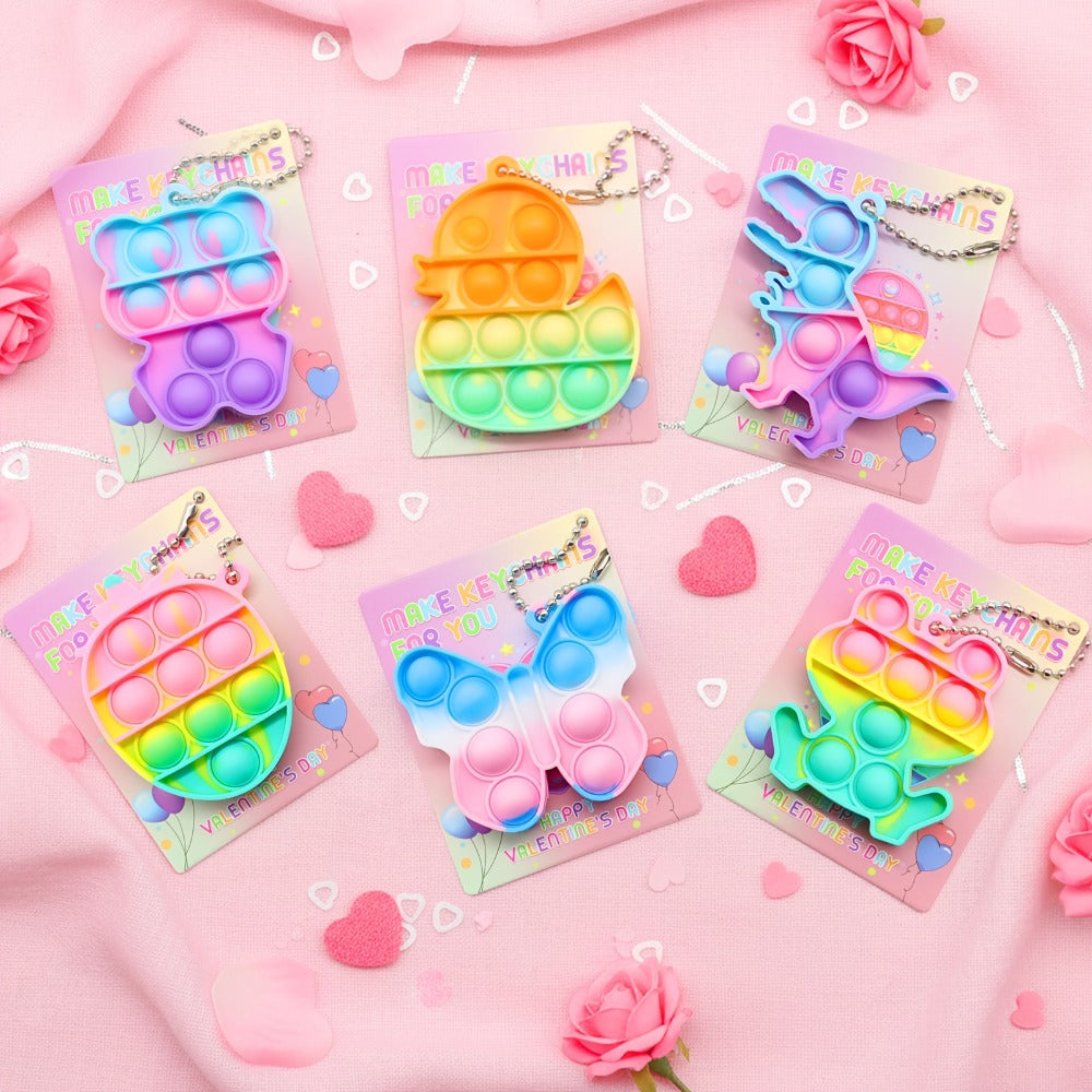 Animal Press Pop Toy Set 32/36pcs, Cute Keychain Fidget Toys for Kids, Party Favors, Classroom Rewards