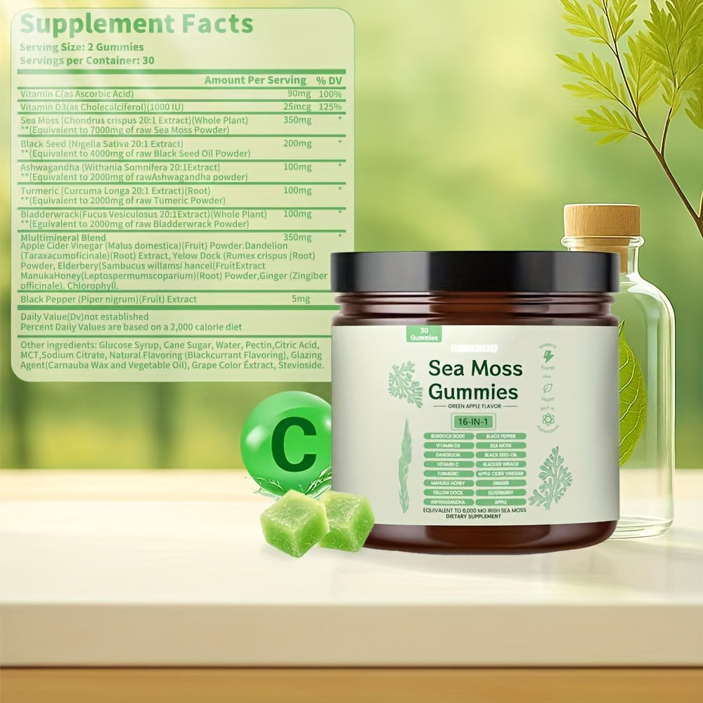 Sea Moss Gummies with Turmeric, Ashwagandha & Black Seed Oil, Immune Support for Bath Time, Home Spa and Personal Care