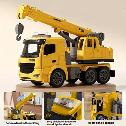 Inertia Crane Truck Toy for Kids - Large Engineering Vehicle with Telescopic Arm, Interactive Track & Double Doors