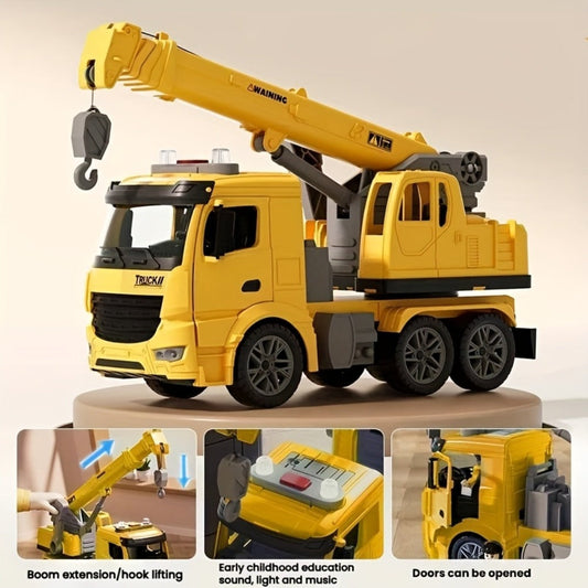 Inertia Crane Truck Toy for Kids - Large Engineering Vehicle with Telescopic Arm, Interactive Track & Double Doors