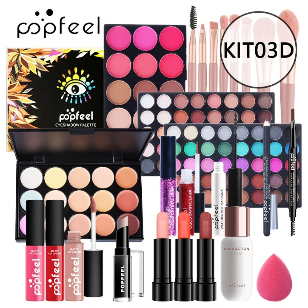 POPFEEL Makeup Kit Full Face Set, Multi-Shade Eyeshadow Palette, Professional Brushes & Pigmented Lip Color