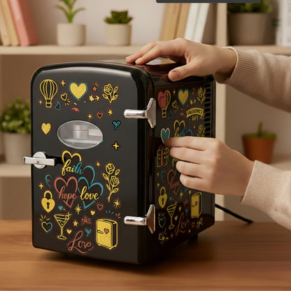 4-Liter Portable Mini Cooler and Warmer with Decorative Stickers, Carry Handle, Shelf and Black, Pink or Red Options