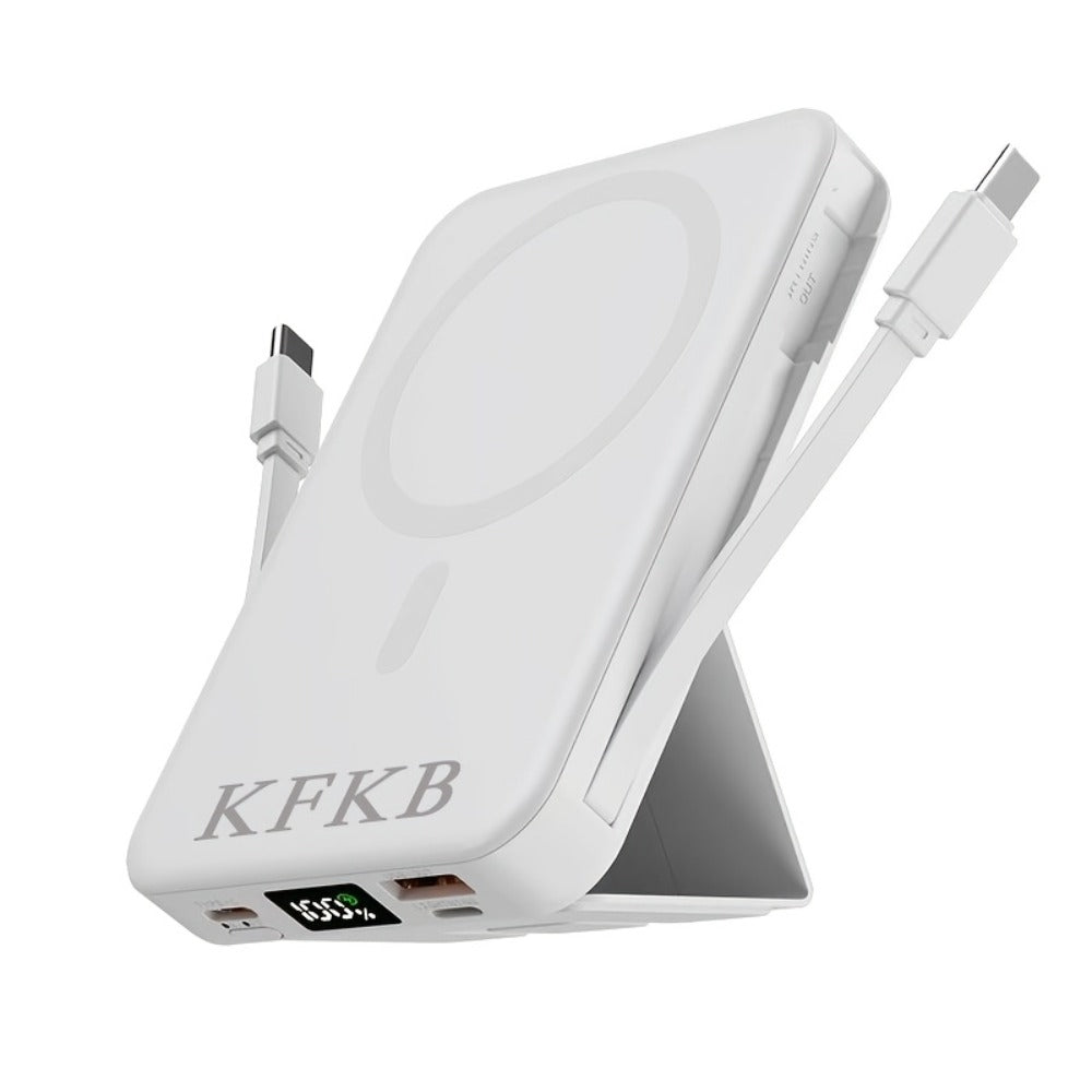 Magnetic Power Bank 10000mAh USB-C Fast Charging, Built-in Cable, Charges 5 Devices & Laptops Simultaneously