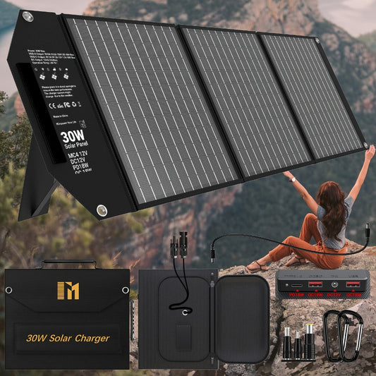 Portable Solar Panel Charger 30W 60W 100W Foldable Camping Solar Charger with 18V MC4 Dual USB-A QC3.0 USB-C PD18W Ports for Camping RV