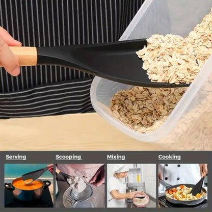 Silicone Kitchen Utensil Set 2/4 Pcs, 12-Inch Wood Handle Cooking Tools with Stay-Cool Grip for Frying