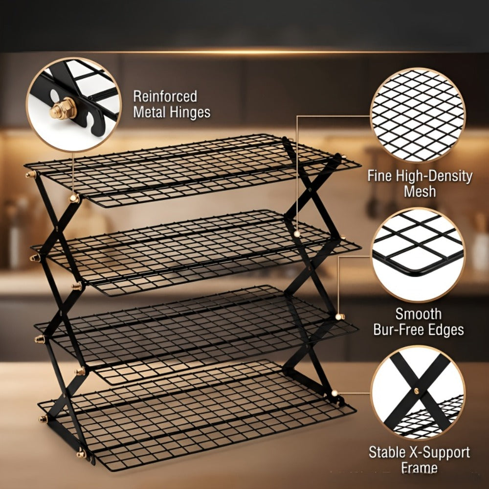 Foldable Cooling Rack for Baking, Stackable Wire Baking Rack with 4-Position Height Adjustment