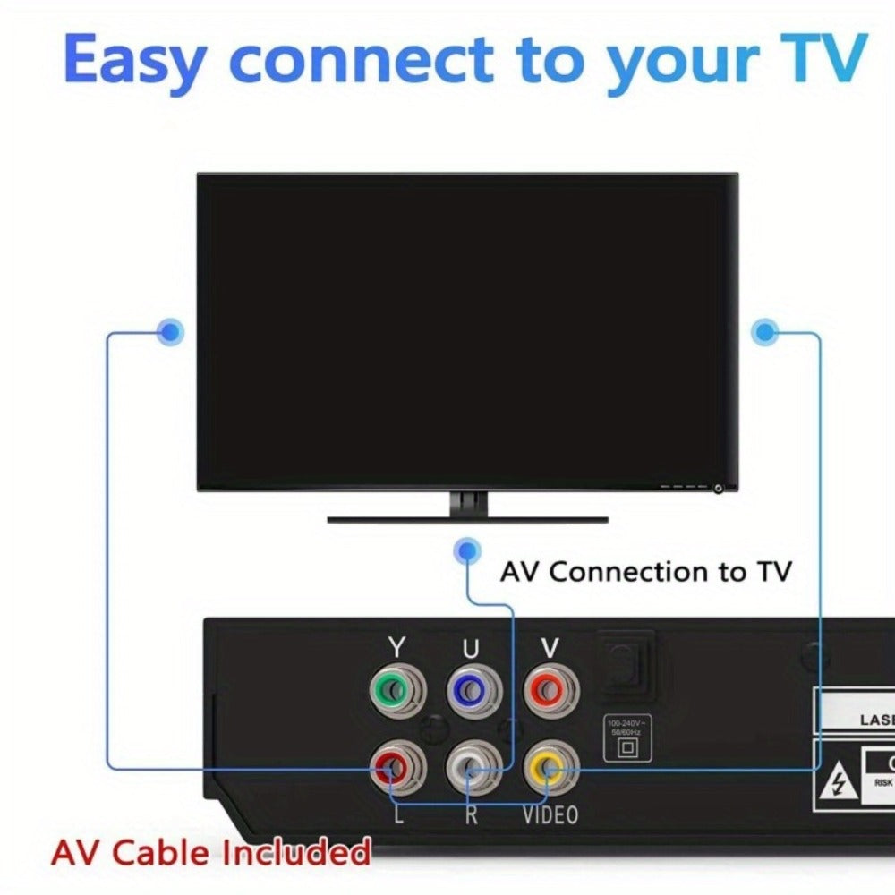 Compact Black DVD Player with USB Port, AV and Coaxial Outputs, Remote Control and RCA Cable for Older TVs