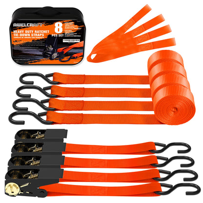 Ratchet Tie Down Straps 4-Pack 15FT 1, 500 lb Break Strength Heavy Duty with Soft Loops & Storage Bag – High-Visibility Webbing