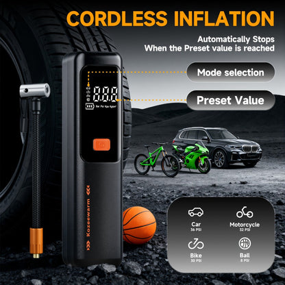 Cordless Tire Inflator Portable Air Compressor – USB-C Rechargeable, Digital Gauge, 3X Fast Inflation for Car Tires, Bikes