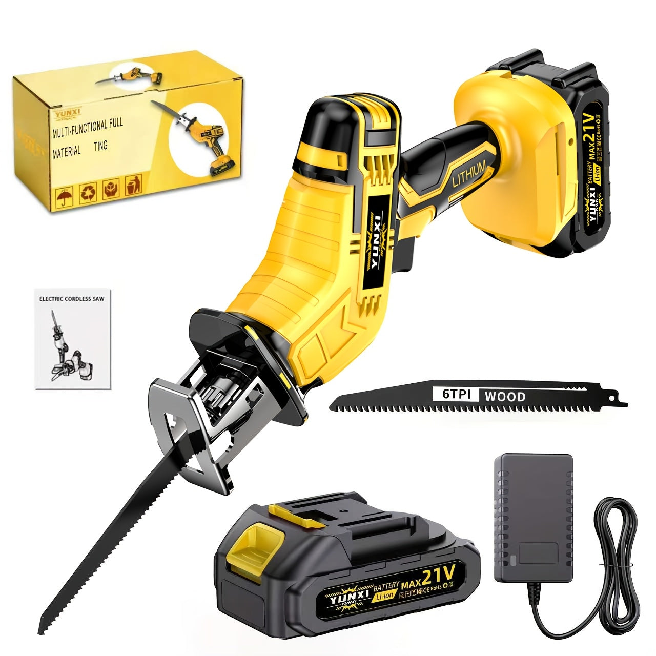 Cordless Reciprocating Saw - Electric Reciprocating Saw with Safety Lock, Large Battery & Charger