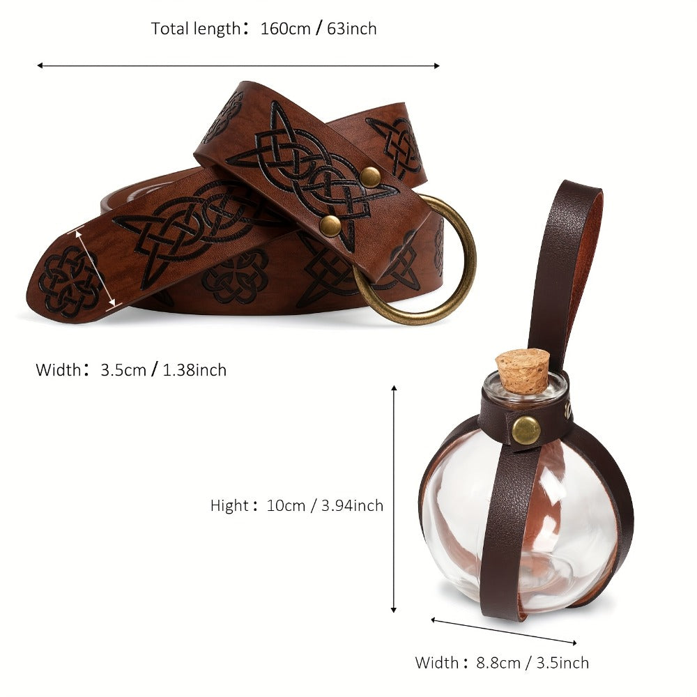 Medieval Costume Accessories Set 5-Piece, Corset Belt, Renaissance Belt Bag, Cork Potion Bottle & More for Halloween