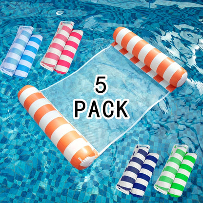 Striped Mesh Pool Float Hammock Set with Five- or Eight-Pack Colorful Options for Seated or Reclined Pool Use