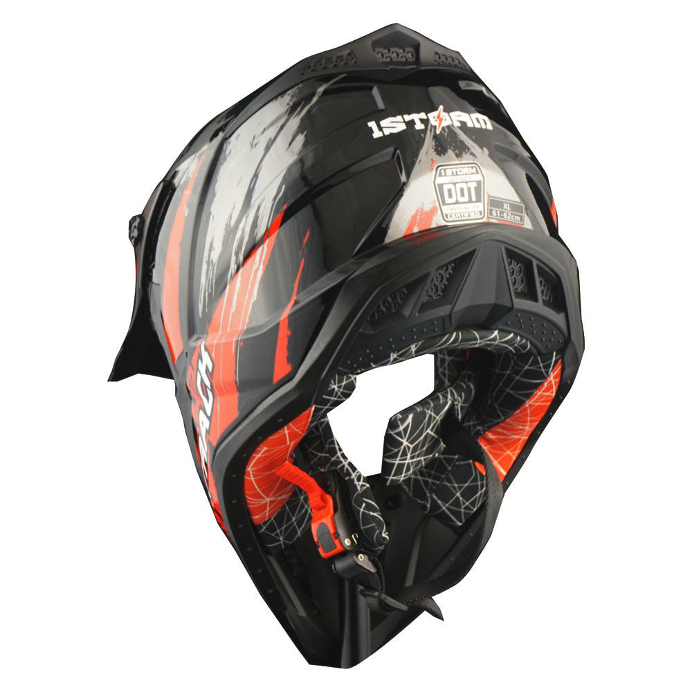 Motorcycle Helmet 1STORM Dirt-Bike Full-Face Shell with Peak Visor, XS-XXL Sizes, Padded Liner and Graphic Styles