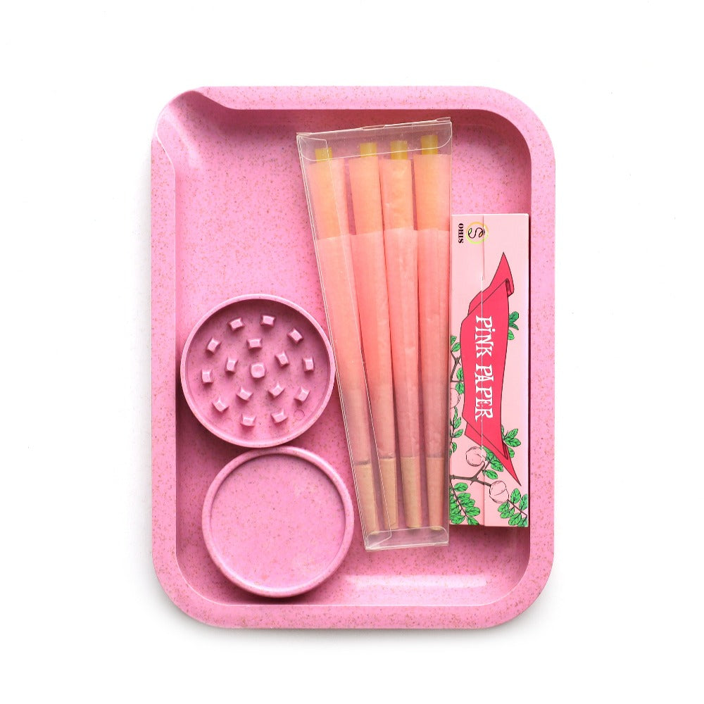 Smoking Set with Double-Layer Grinder, Rolling Paper, 8 Pre-Rolled Cones & Rolling Tray - Complete Starter Kit
