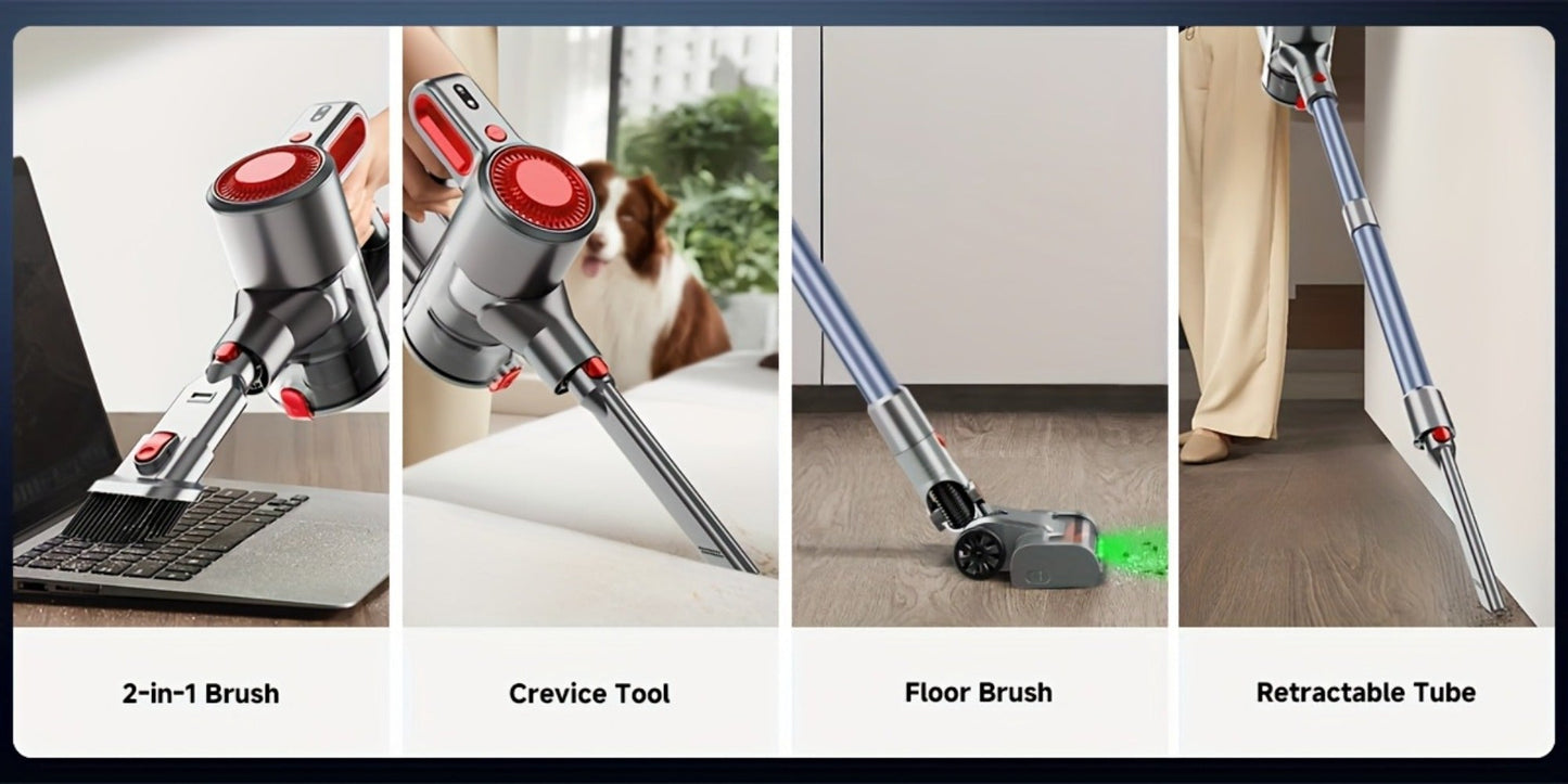 Cordless LED Stick Vacuum Cleaner with Removable Battery, Two Suction Modes and Seven Color Options