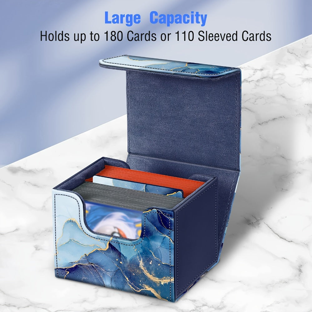 Magnetic Trading Card Deck Box with Six Marble-Style Color Options, Divider and Pictured 10.5 cm Width