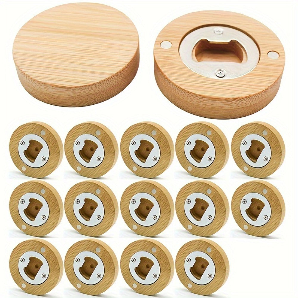 Bamboo Magnetic Bottle Opener Bulk 20 40 80 160 Pack – Round Fridge Magnet Blank Bottle Opener for Wedding Favors Party Gifts Kitchen Decor