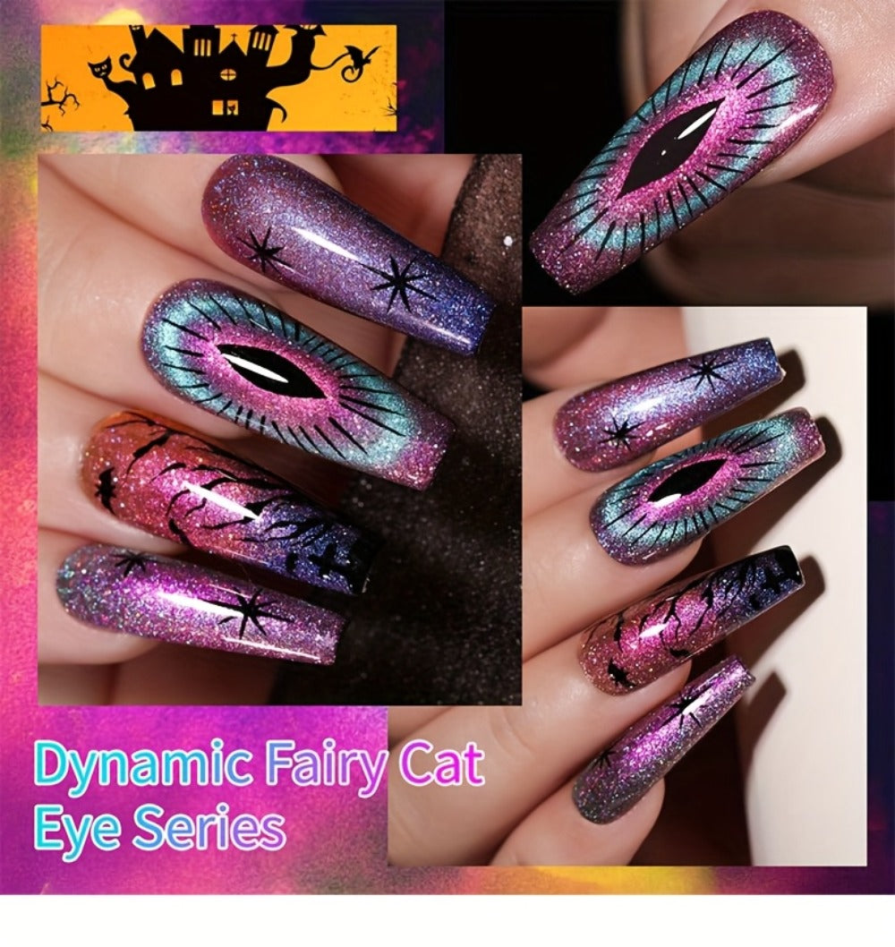 Cat Eye Gel Polish Set 6 Colors Holographic Magnetic – Dynamic Elf Reflective Soak Off UV LED Nail Gel 0.51oz Each | Multidimensional