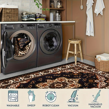 Area Rug, Persian Bohemian Pattern Carpet in Four Rectangular Sizes with Machine-Wash Care and Textured Backing