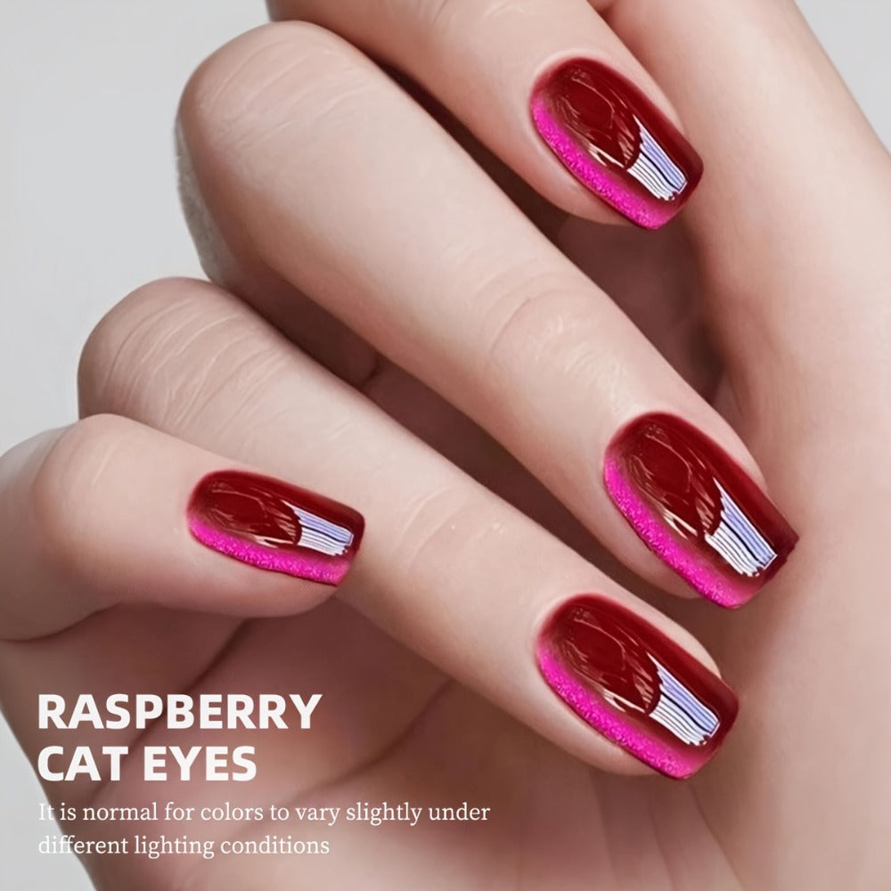 Gel Nail Polish 5-Piece Magnetic Cat-Eye Set with Ruby, Raspberry, Blackberry, White-Moonlight and Clear Shades for UV/LED Cure