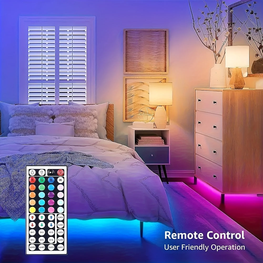 LED Strip Light RGB 100ft Two-Roll Kit with 44-Key Remote, Included Power Supply and Adhesive Backing