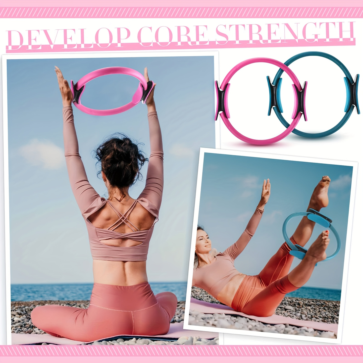 Pilates Ball & Ring Set 14-Piece for Women – Magic Circle, Mini Ball, 8 Resistance Bands, Stretching Strap, Non-Slip Socks & Gym Bag