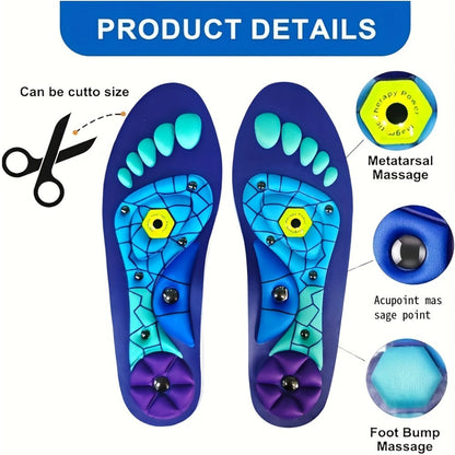 Red or Blue Full-Length Textured Shoe Insoles with Zoned Footbed Pattern in US 4-7, 8-11 and 12-15 Sizes