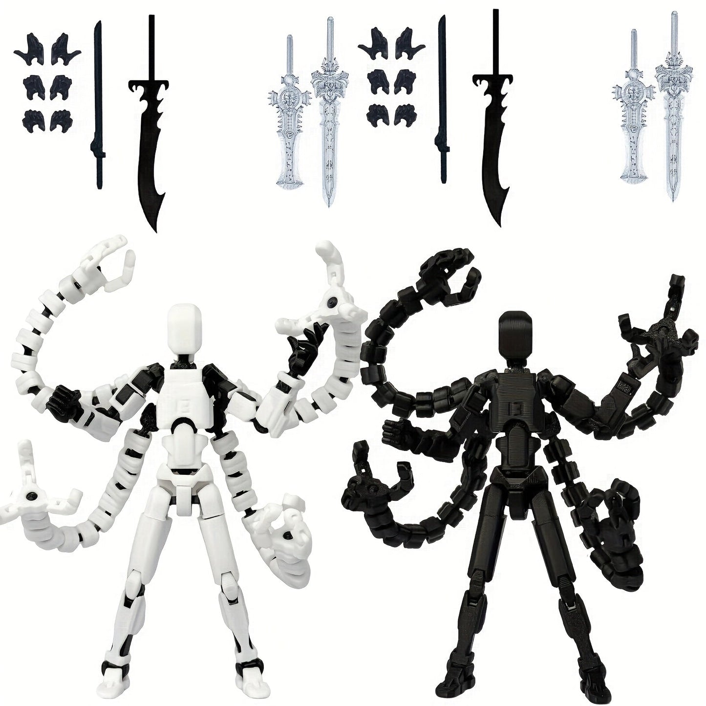 2pcs T13 Multi-Joint Action Figure Robot Set – 3D Printed Articulated Nova T-13 Mobile Robot Doll Desktop Decoration Game Enthusiast