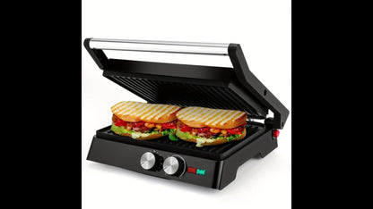 Panini Press Grill 3-in-1 Electric Indoor Grill with Non-Stick Plates - 180° Flat Grill for Entryways, Bedrooms and Living Spaces