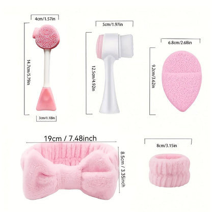 Face Cleansing Brush Set 7pcs Spa Skincare Kit – Mask Brush Scrub Brush Detailing Brush Velvet Headband & Wash Bag