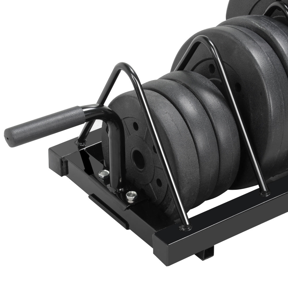 Barbell & Weight Plate Storage Rack with Wheels & Handle – 300 lb Capacity, 2 Barbell Holders, 4 Plate Slots