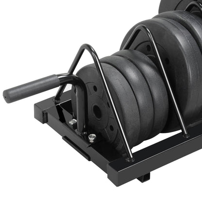 Barbell & Weight Plate Storage Rack with Wheels & Handle – 300 lb Capacity, 2 Barbell Holders, 4 Plate Slots