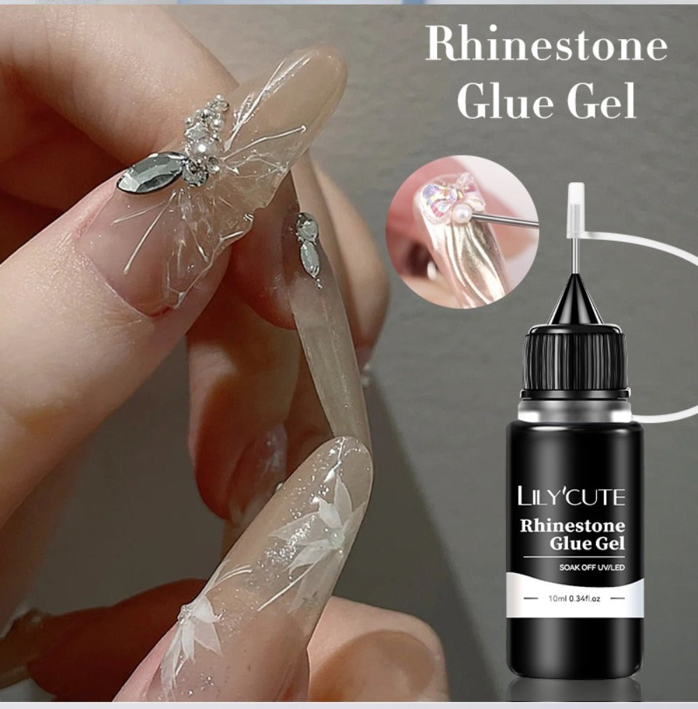 Nail Rhinestone Adhesive Gel 2pcs 0.34oz Clear Sticky Glue for 3D Nail Art Gems Charms Crystals Drill Jewelry