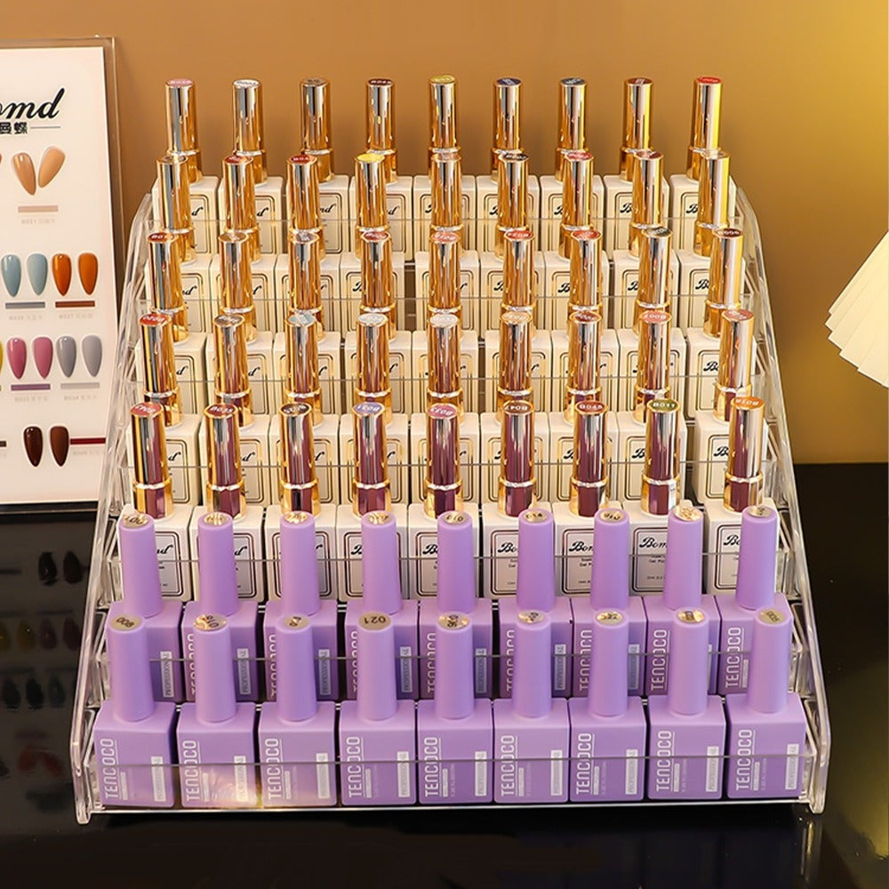 Nail Polish Organizer Acrylic Display Stand 4 Tier Clear Transparent Rack Gel Polish Holder Countertop Storage Shelf for Nail Studio Salon