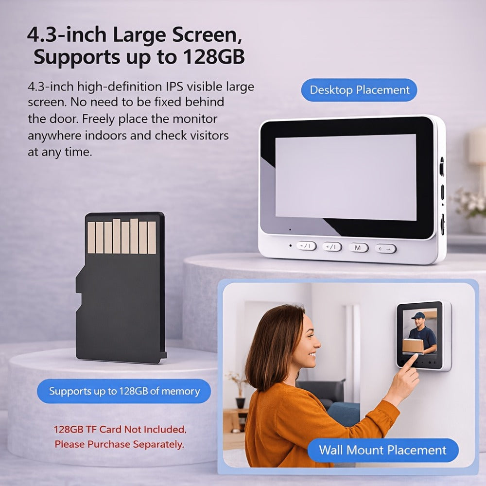 Smart Video Doorbell Wireless Touchscreen Display, Motion Detection 2-Way Audio Local Storage No Subscription