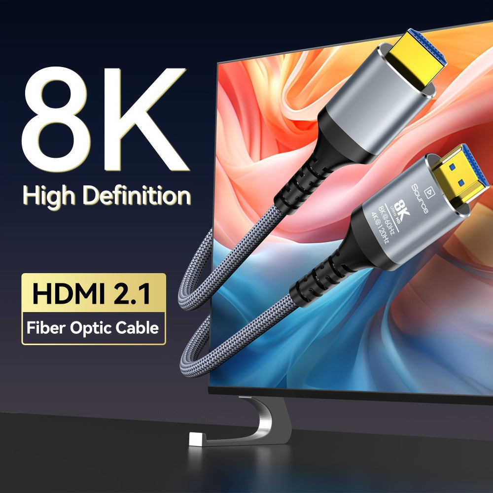 Long Fiber Optic HDMI Cable 32FT 50FT 65FT 100FT, HDMI 2.1 48Gbps 8K60Hz 4K120Hz HDR eARC HDCP 2.2 Slim Braided Cord