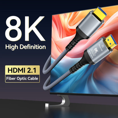 Long Fiber Optic HDMI Cable 32FT 50FT 65FT 100FT, HDMI 2.1 48Gbps 8K60Hz 4K120Hz HDR eARC HDCP 2.2 Slim Braided Cord