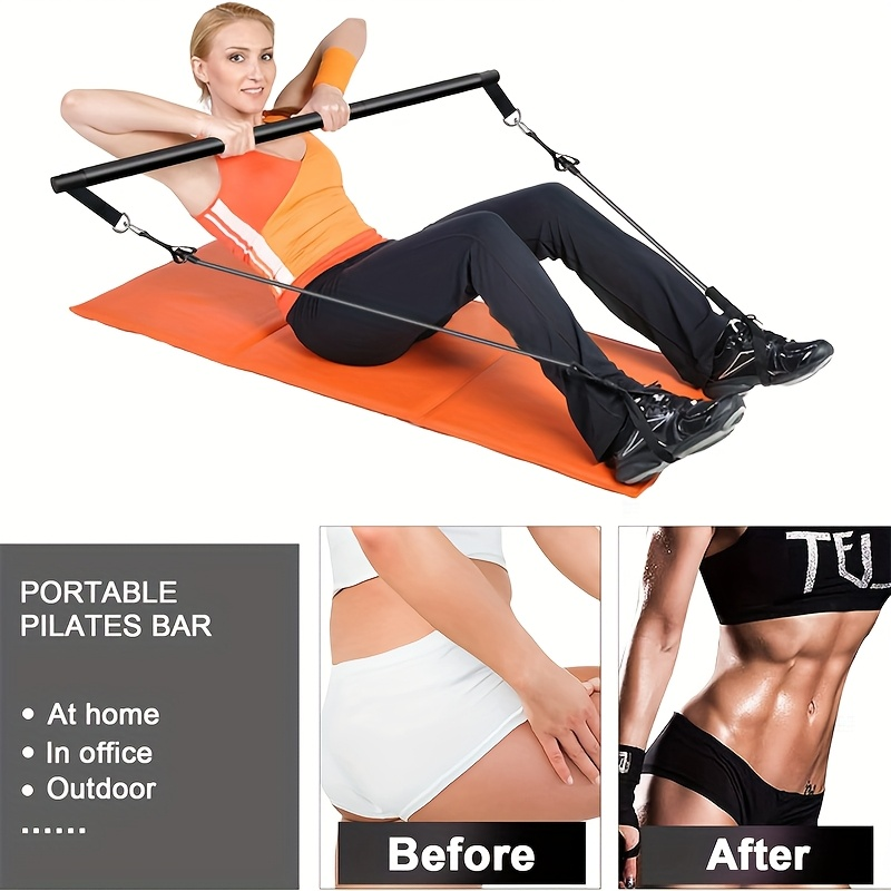 Resistance Band Pilates Bar Kit 8-Piece – 150LB Bands, Ankle Straps & Drawstring Bag, Portable Home Gym Fitness Set for Full Body Workout