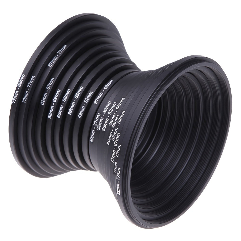 Step-Up Step-Down Lens Filter Adapter Rings 18pcs Set for DSLR Camera 37-82mm Aluminum Alloy Filter Ring Kit Compatible with Canon Nikon