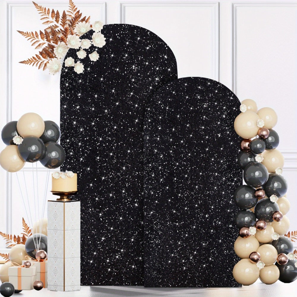 Glitter Sequin Arch Cover 2 Set 6Ft & 7.2Ft Metallic Spandex Payette Panel Wedding Arch Backdrop Cover for Wedding Ceremony, Birthday Party