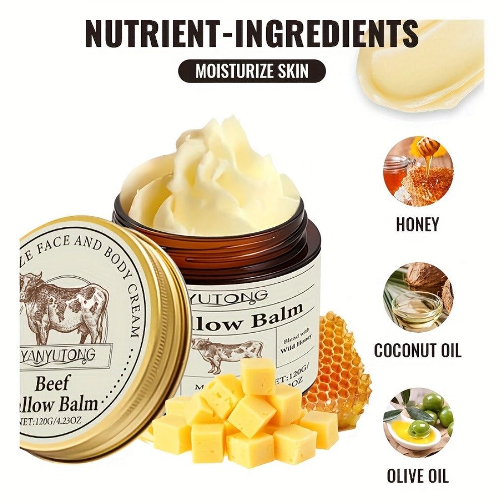 Grass-Fed Beef Tallow Cream with Raw Honey & Vitamin E, Minimalist Face & Body, Clean Beauty All-Over Skin Nourishment for Dry Skin