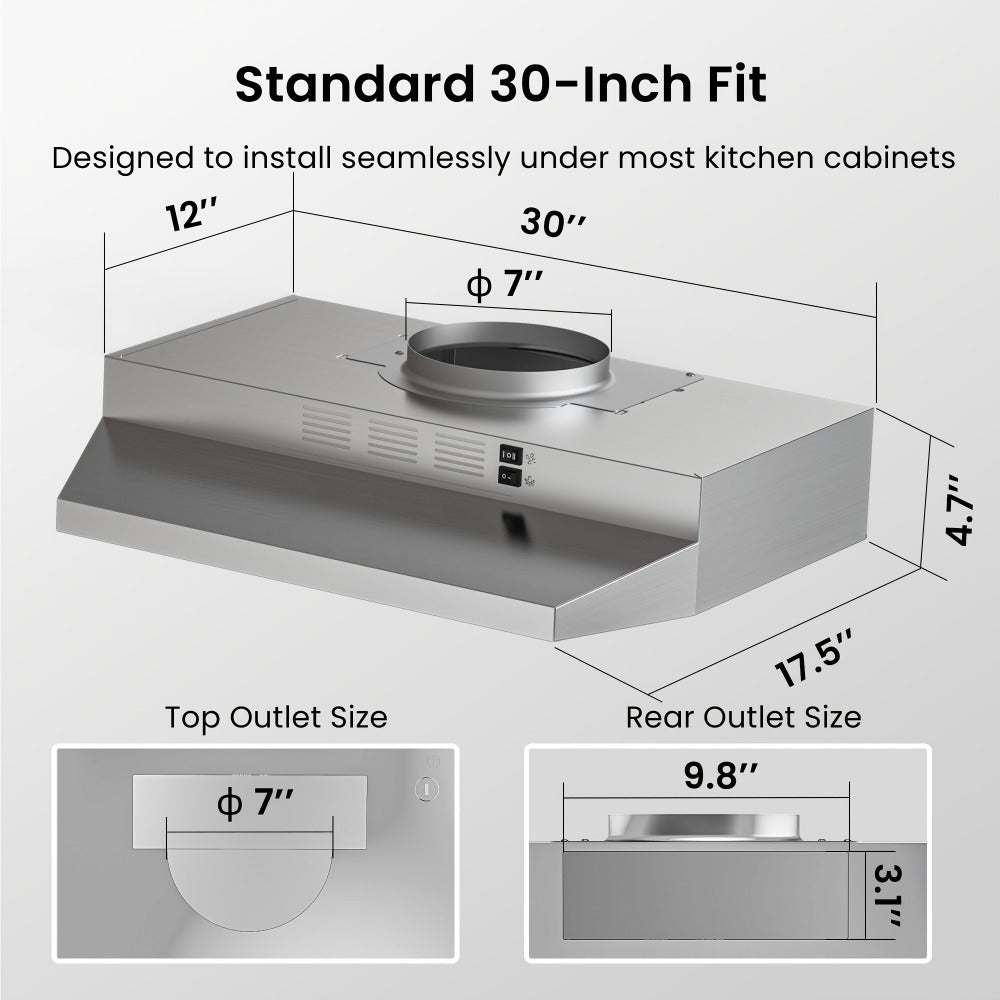 Range Hood 30 Inch Under Cabinet 350 CFM Ducted Ductless Convertible Kitchen Vent Hood for Home Cooking, Dining and Outdoor Meals