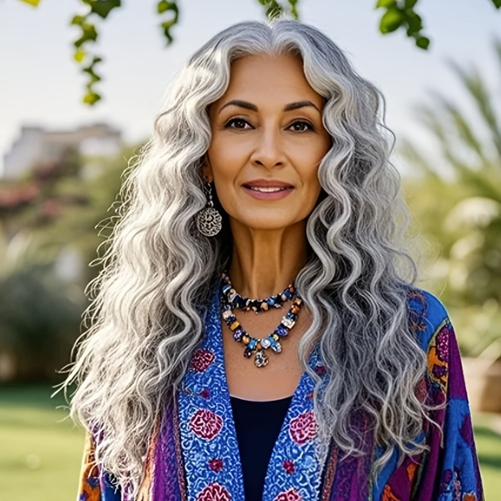 Synthetic Wig 24-Inch Space Gray Deep Waves with Glueless Buckle Cap and Rating with Item-Specific Color, Length, Texture and Cap Choices