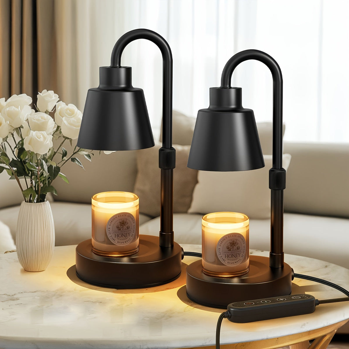 Candle Warmer Lamp 2 Pack with Timer & Dimmer, Electric Wax Warmer for Jar Candles, Adjustable Height 10.4-14.4"