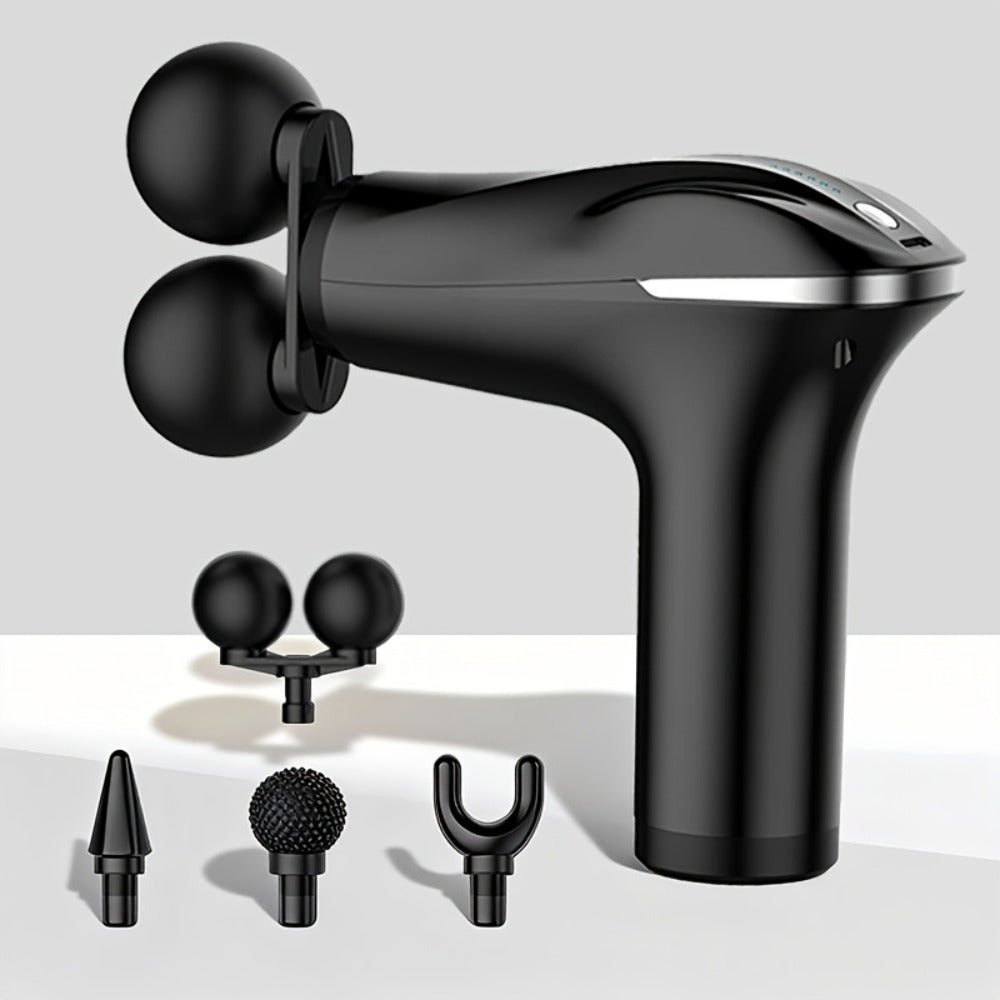 Handheld Massage Gun with Dual Heads, 3 Interchangeable Attachments for Full Body, Powerful Rechargeable Fascia Gun for Back