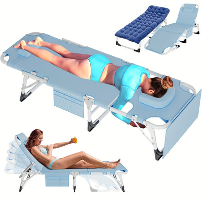 Folding Chaise Lounge Chair for Outdoor Tanning – 5-Position Adjustable Sunbathing Lounger with Face Hole for Pool, Beach & Backyard