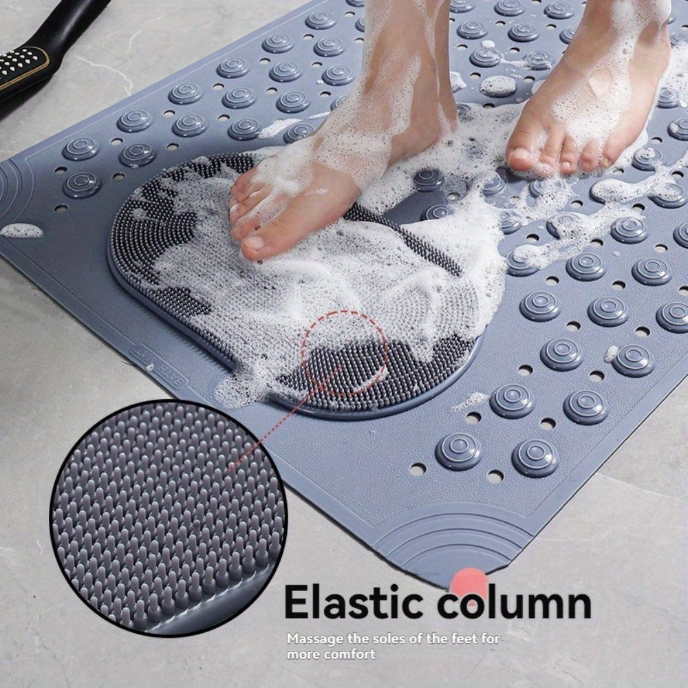 Bath Mat with Massage Buttons - PVC Shower Mat with Polka Dot Pattern, 0.35" Thick Rectangular Bathroom Safety Mat