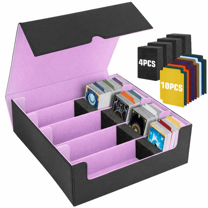 Trading Card Storage Box 5-Row 3900+ Capacity – Card Deck Case with 48 Colorful Dividers & 5 Foam Supporters for MTG Commander Yu-Gi-Oh