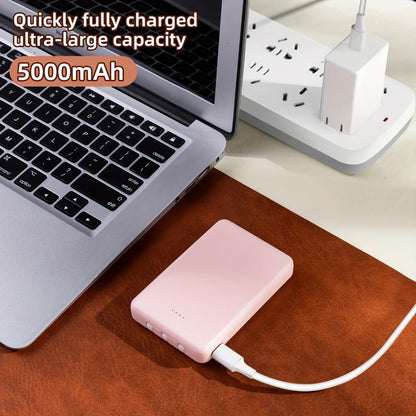 Power Bank Slim 5000mAh or 10000mAh with Built-In USB-C Cable, Four-Device Layout and LED Display