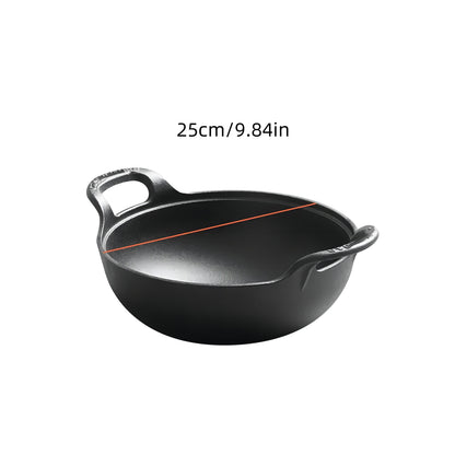 Cast Iron Wok Skillet Non-Stick Deep Stir Fry Pan with Dual Handles – Uncoated Traditional for Home Cooking, Dining and Outdoor Meals